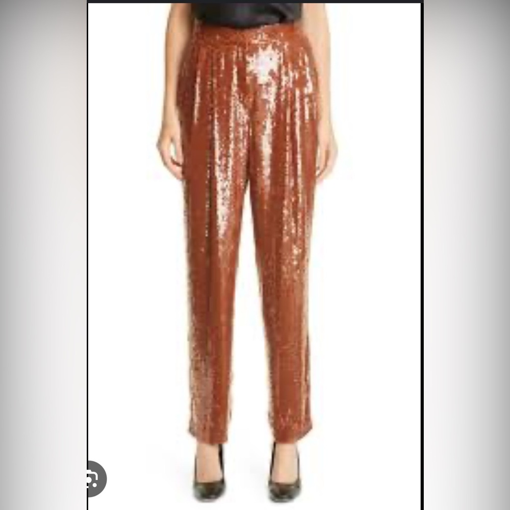 NWT Lafayette 148 New York Cappuccino Sequin Trousers, XSM.